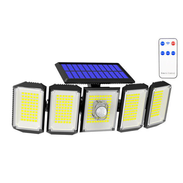 Outdoor Motion Sensor 300 LED 5 Heads Solar Powered Motion Sensor Flood Lights With Remote Control