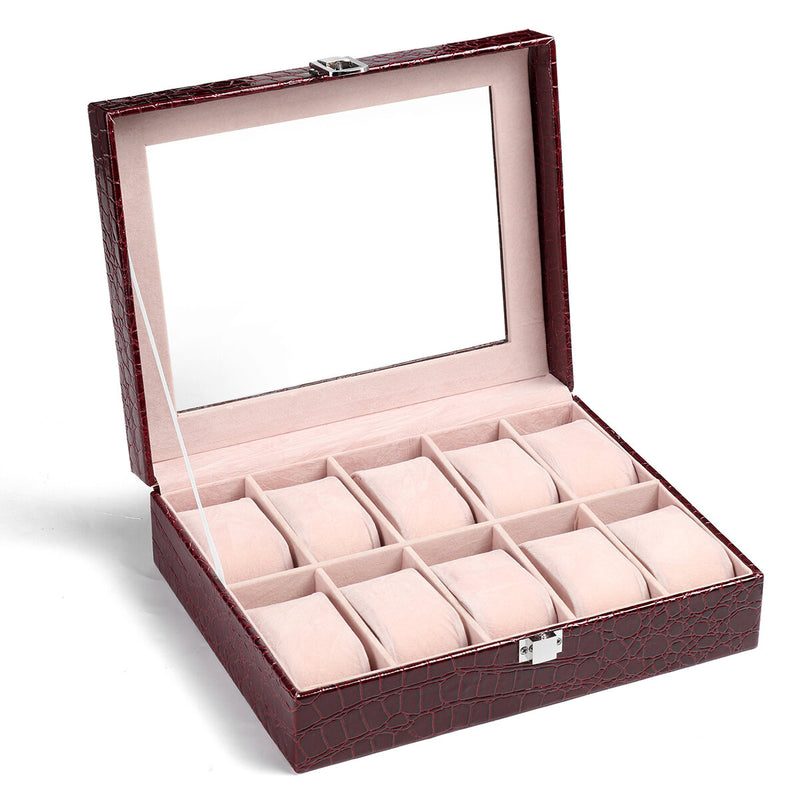 Deffrun 2/6/10/20 Slots Jewelry Watch Display with Window Watch Box
