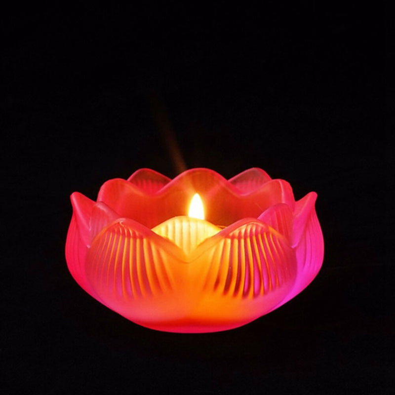 Color Lotus Diwali Glass Candle Holders Buddhism Religious Activities Ornaments Ghee Lamp Holder Candlestick