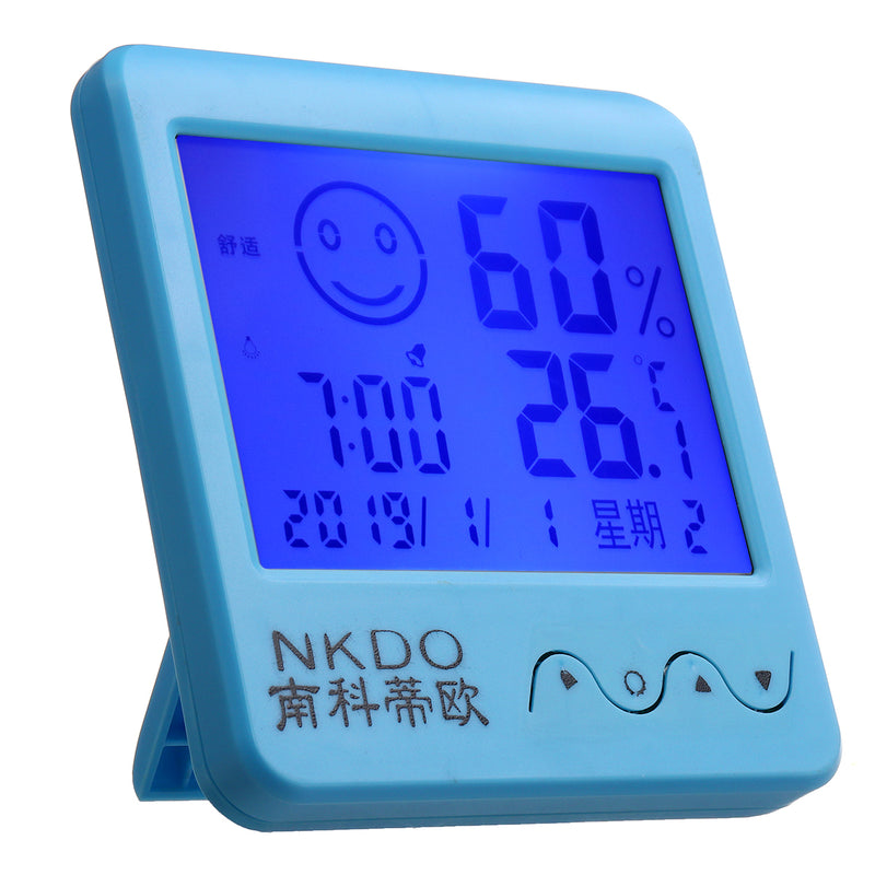 Digital Desktop Thermo-hygrometer Alarm Clock LCD Screen Temperature Humidity