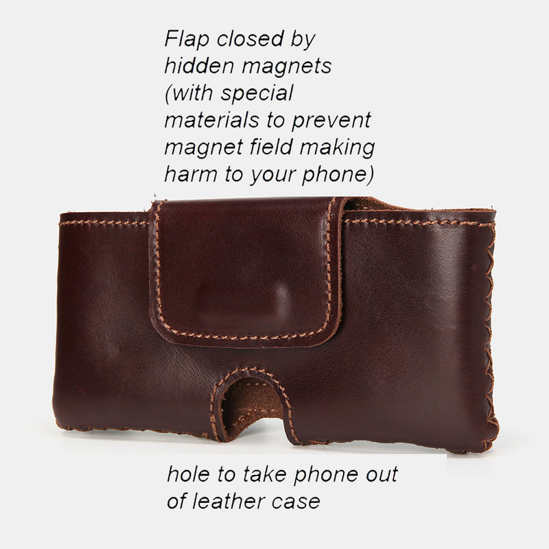 Men Handmade Genuine Leather Belt Carry 6.3 Inch Phone Bag Solid Color Daily Casual Belt Bag Waist Bag