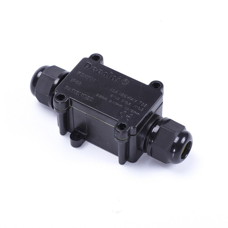 DEENLAI FSH711 Mini 2 Way Black IP68 Waterproof Wire Junction Box 1 In 1 Out Outdoor Wire Box