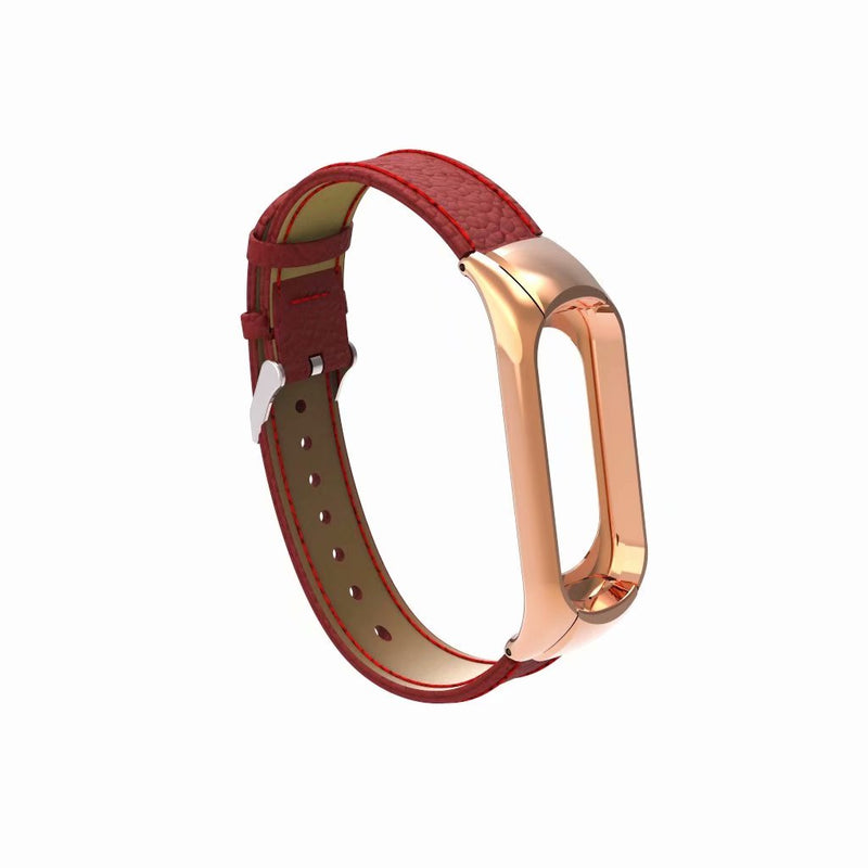 Bakeey Leather Strap with Metal Frame Replacement Wristband for Xiaomi Mi Band 3 Smart Bracelet  Non-original