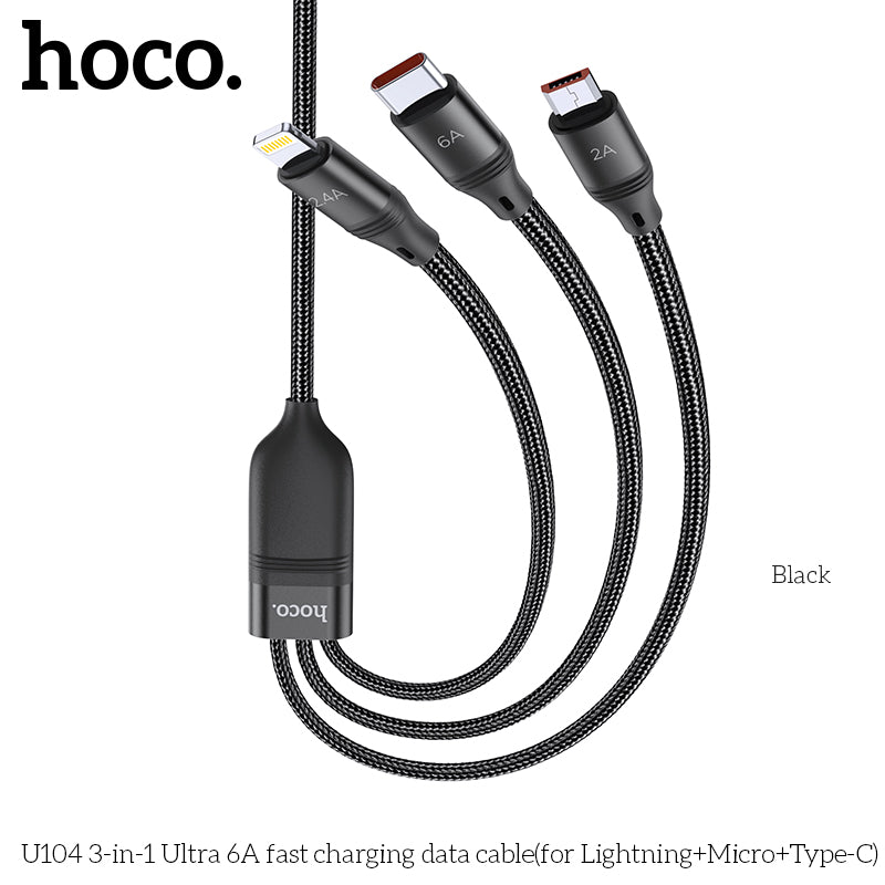 HOCO U104 1.2M (iP+Micro+Type-C) 3 in 1 Fast Charging Data Cable for iPhone 12 11Pro Max for Ulefone Power Armor 13 OnePlus 9R 5G Global Rom